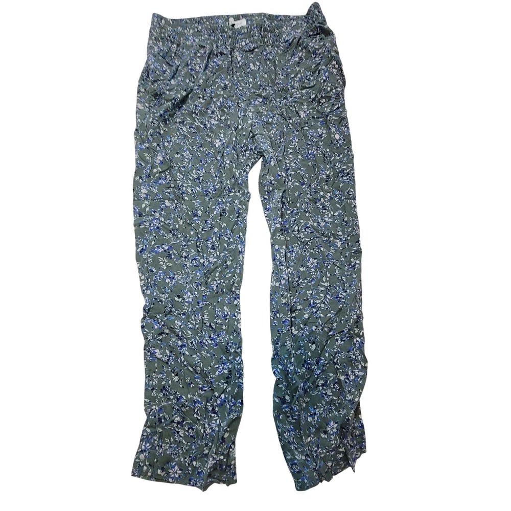 Jessica Simpson Women Green Floral Viscose Smocked Waist Pull On Pants Small